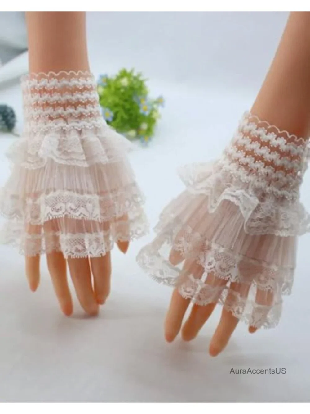 Lace Detachable Wristband Gloves Hand Sleeve Pleated Bridal Accessory